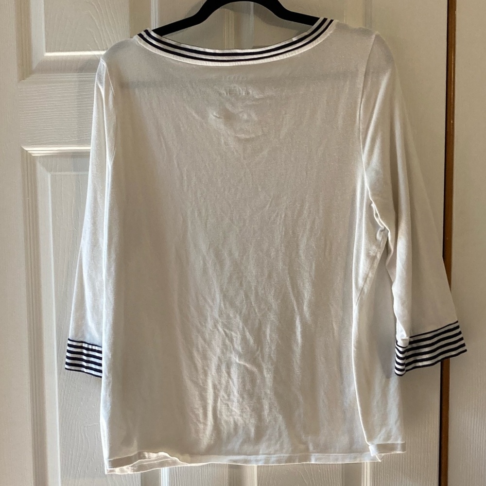 Talbots Ivory Long Sleeve Top with Navy Trim - Picture 3 of 3